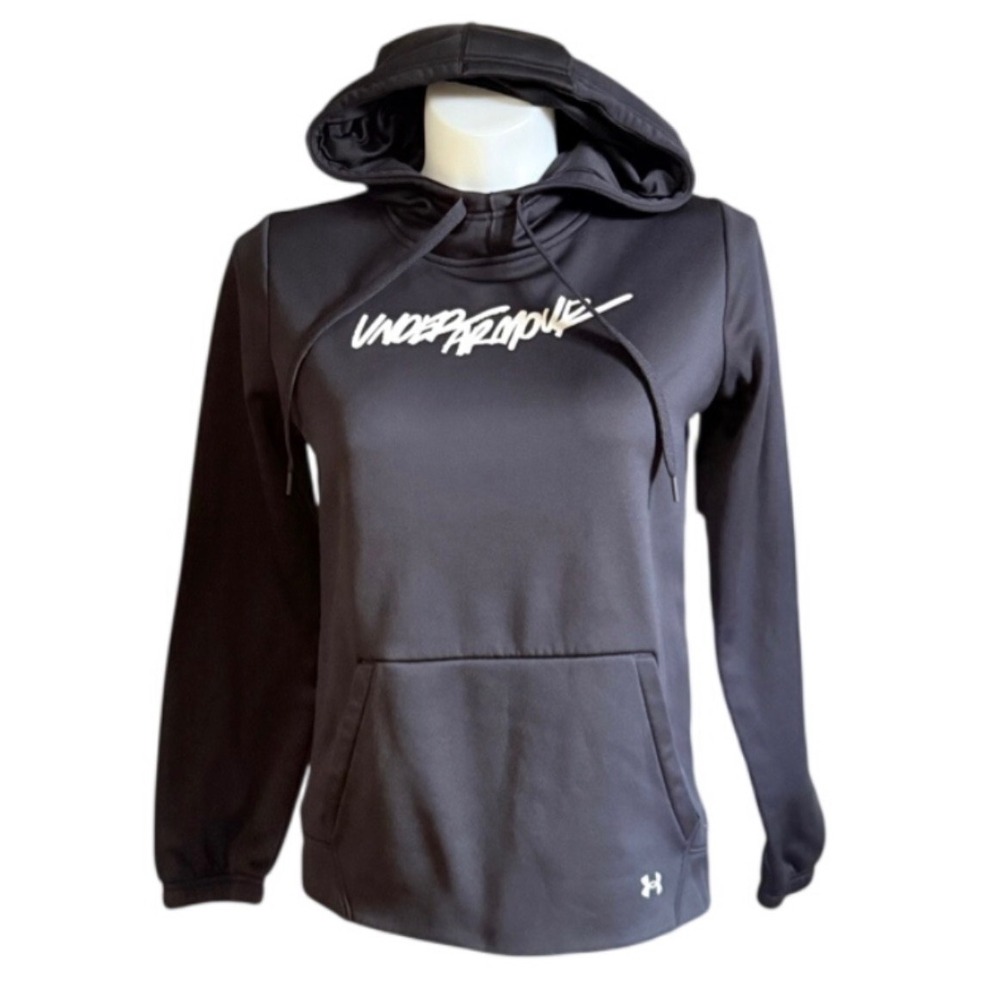 Under Armour‎ Womens Black Loose Fit Fleece Lined Script Logo Hoodie Small